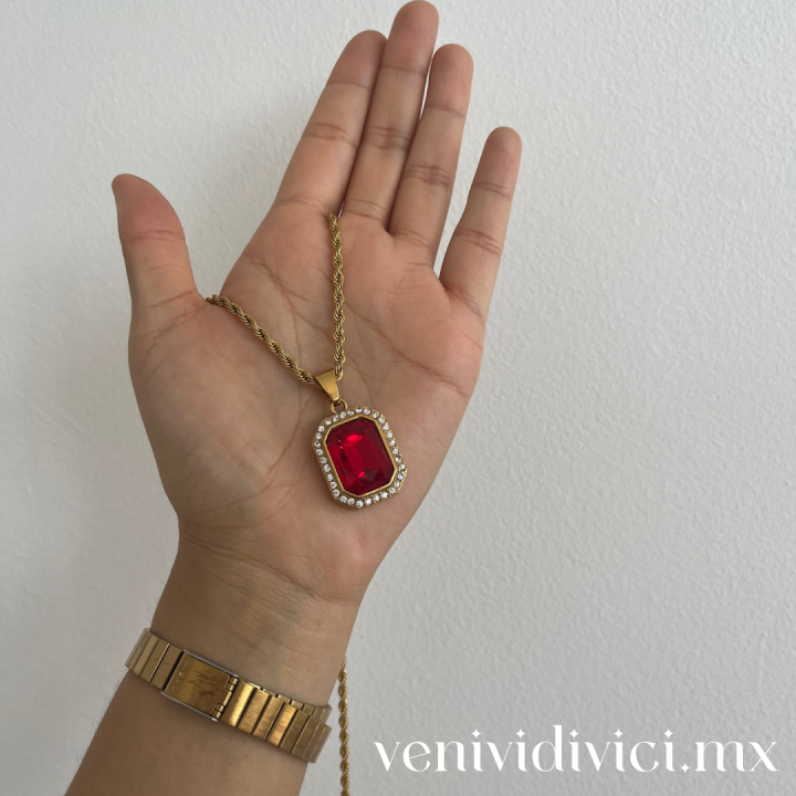 ♡Collar Diamante rojo