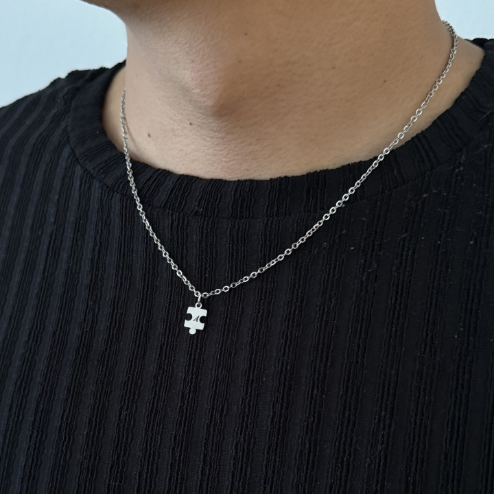 Dúo collares rompecabezas inicial plateados